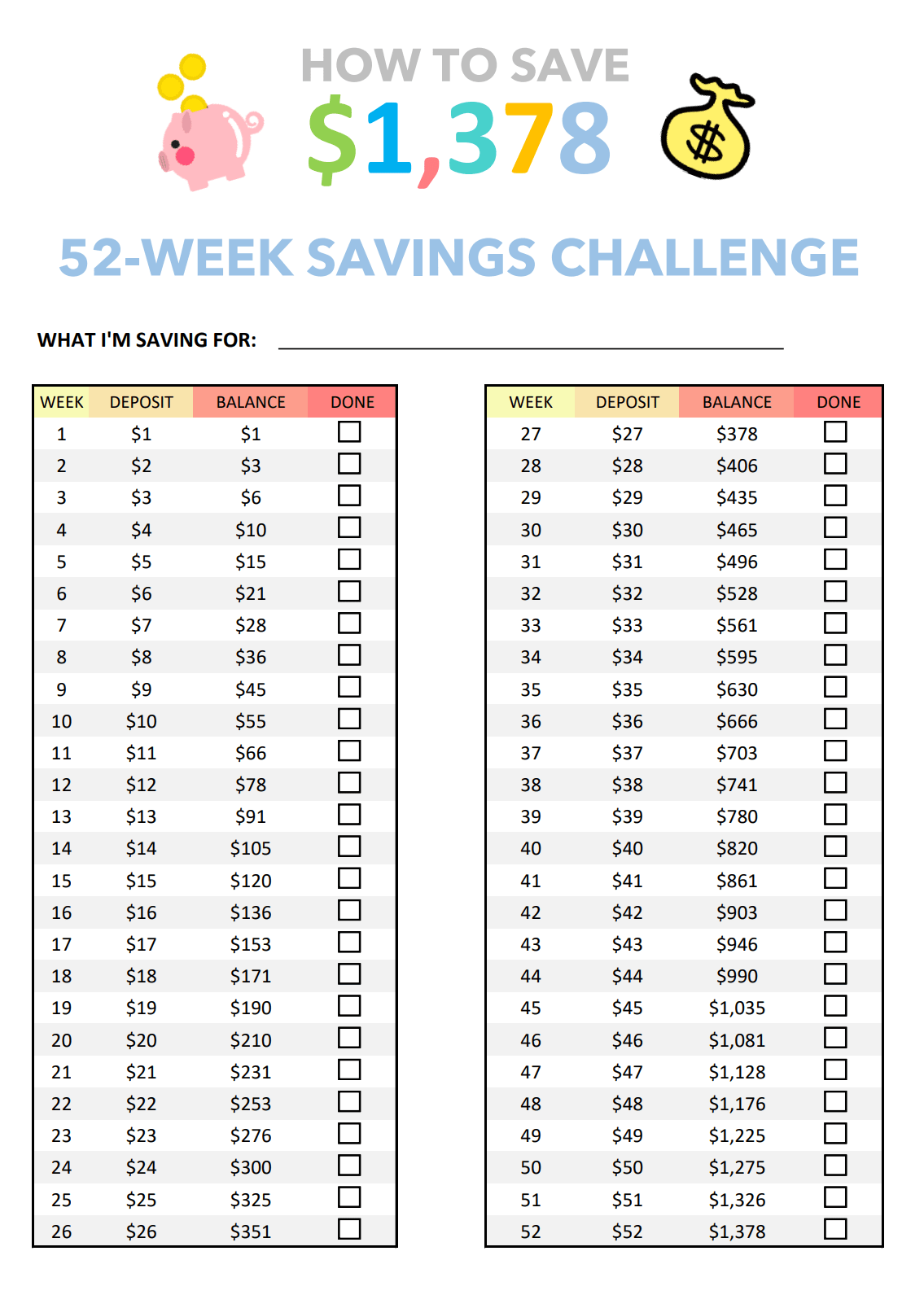 52 Week Money Challenge For Kids 52 Week Money Challenge Editor And